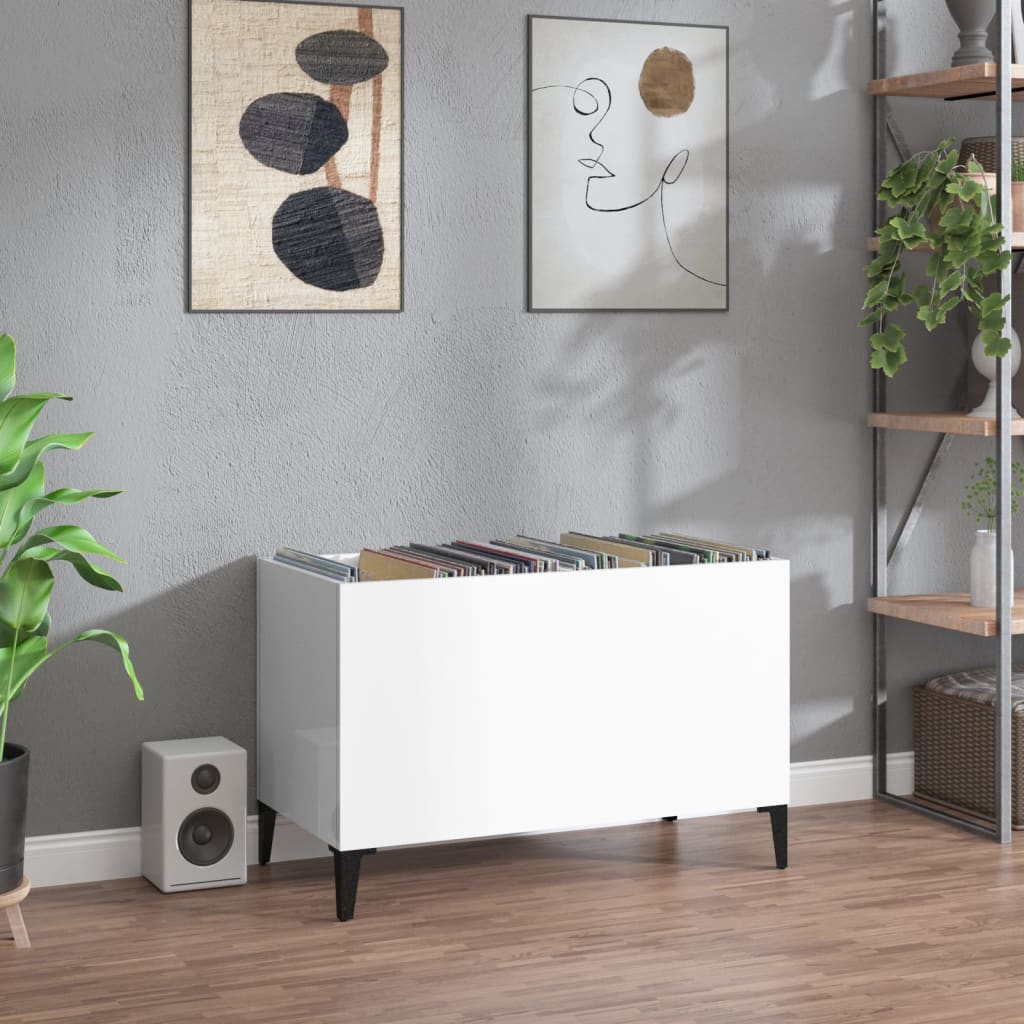 Hifi-benk høyglans hvit 74,5x38x48 cm konstruert tre