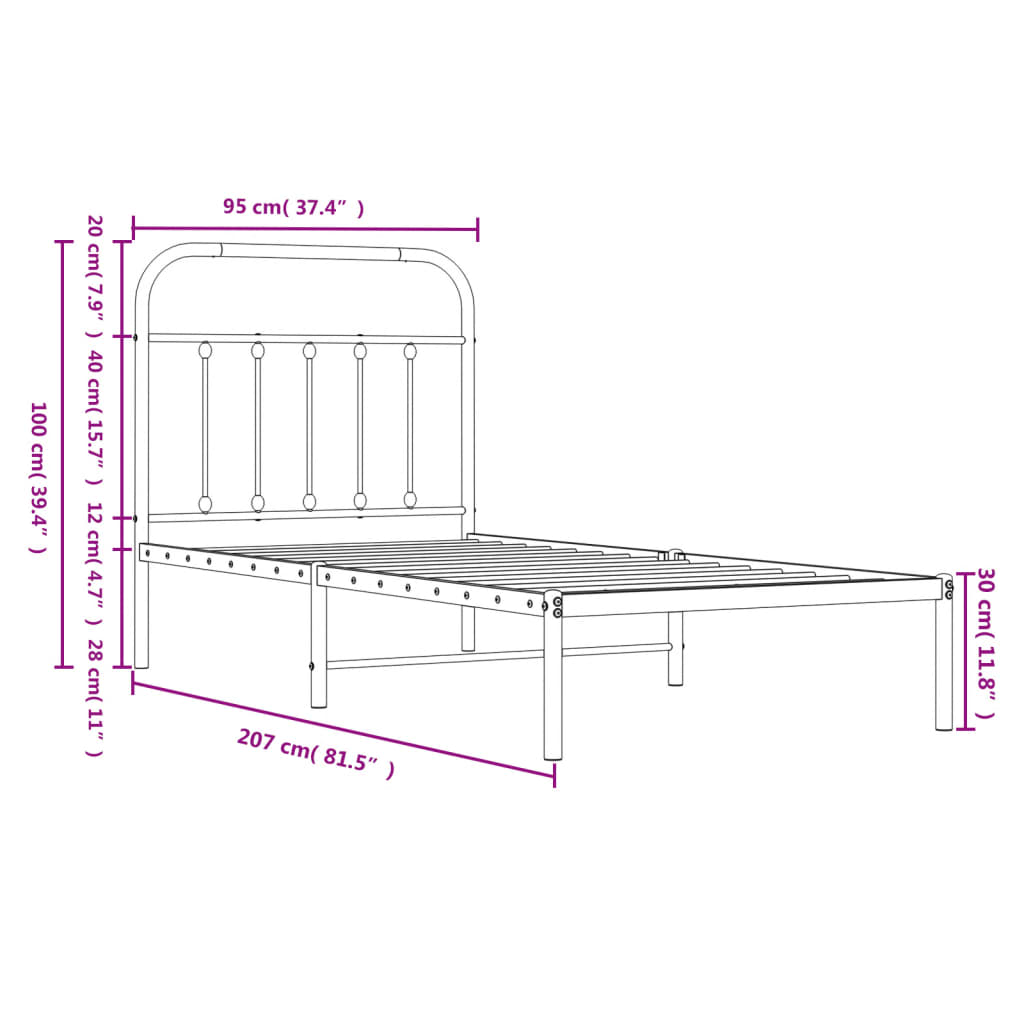 Sengeramme i metall med hodegavl svart 90x200 cm