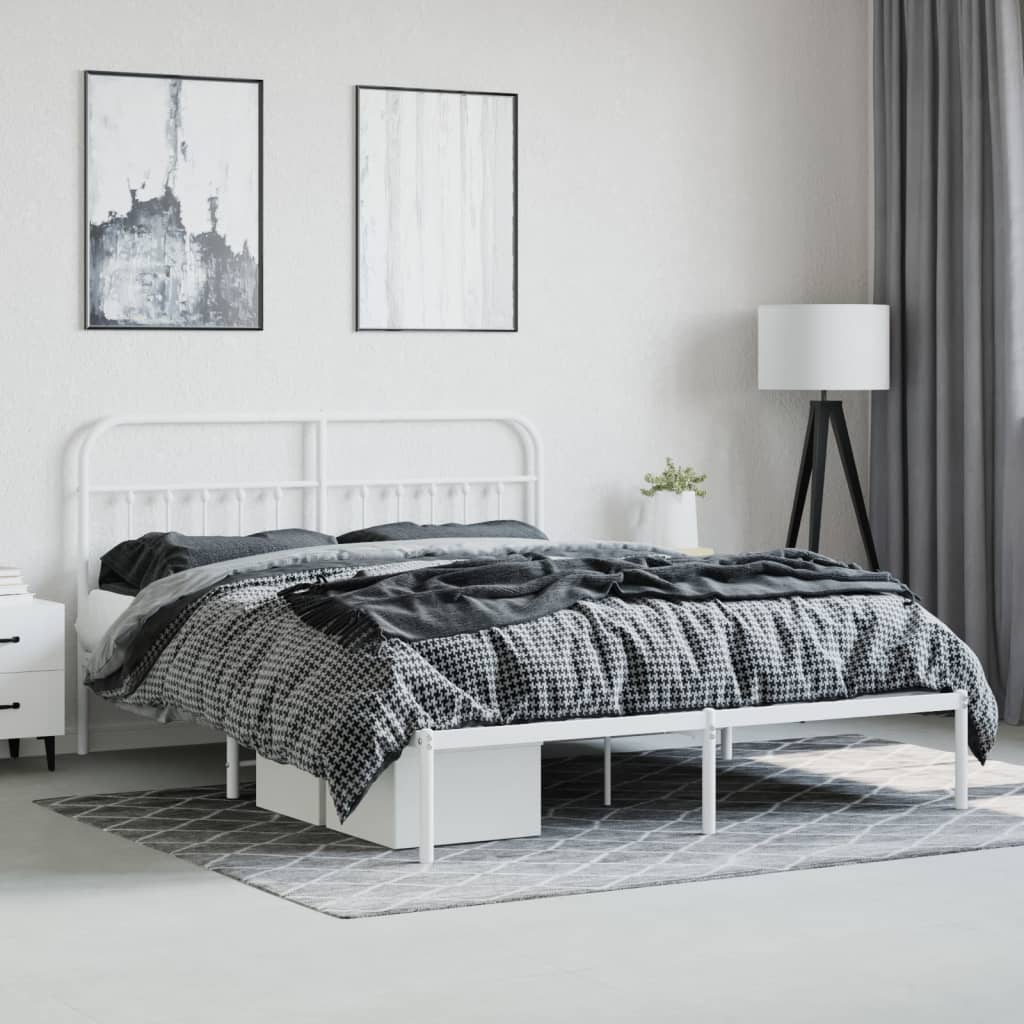 Sengeramme i metall med hodegavl hvit 183x213 cm