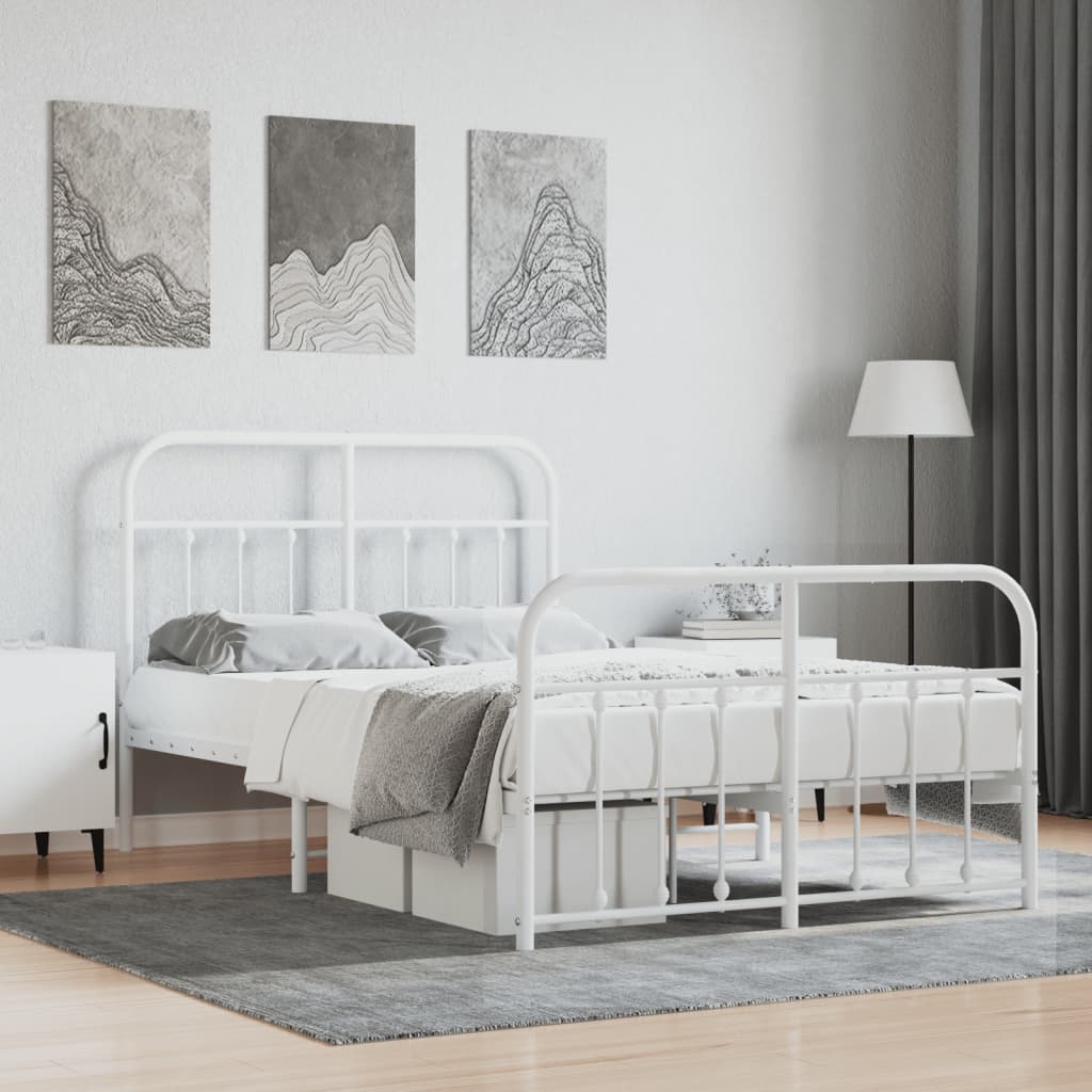 Sengeramme i metall med hode- og fotgavl hvit 120x190 cm