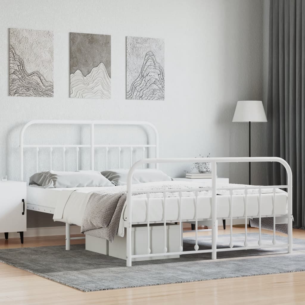 Sengeramme i metall med hode- og fotgavl hvit 140x190 cm