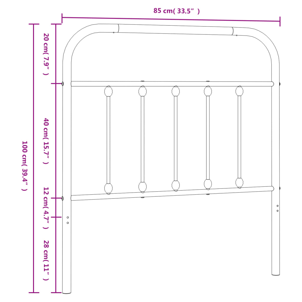 Utskiftbar sengegavl i metall hvit 80 cm