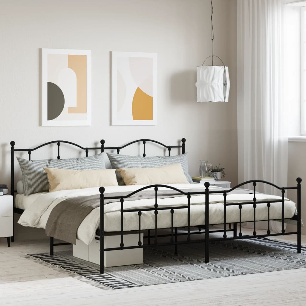 Sengeramme i metall med hode- og fotgavl svart 200x200 cm
