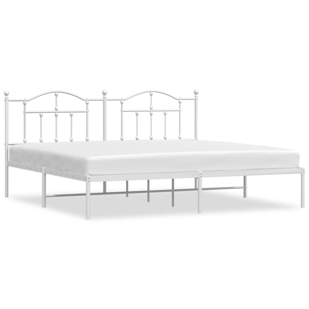 Sengeramme i metall med sengegavl hvit 200x200 cm