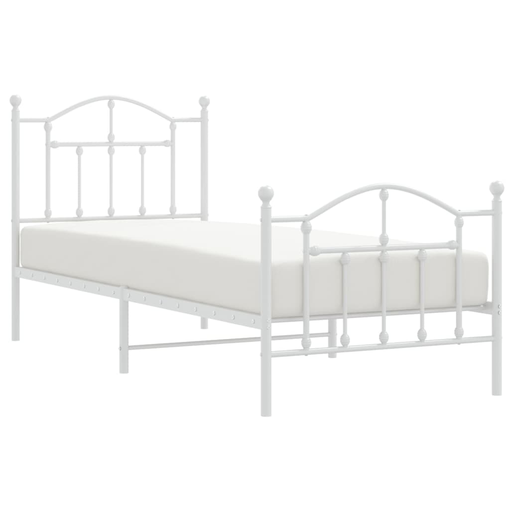 Sengeramme i metall med hode- og fotgavl hvit 90x200 cm