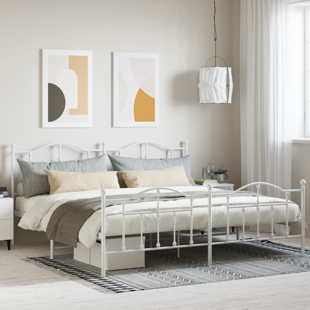 Sengeramme i metall med hode- og fotgavl hvit 193x203 cm