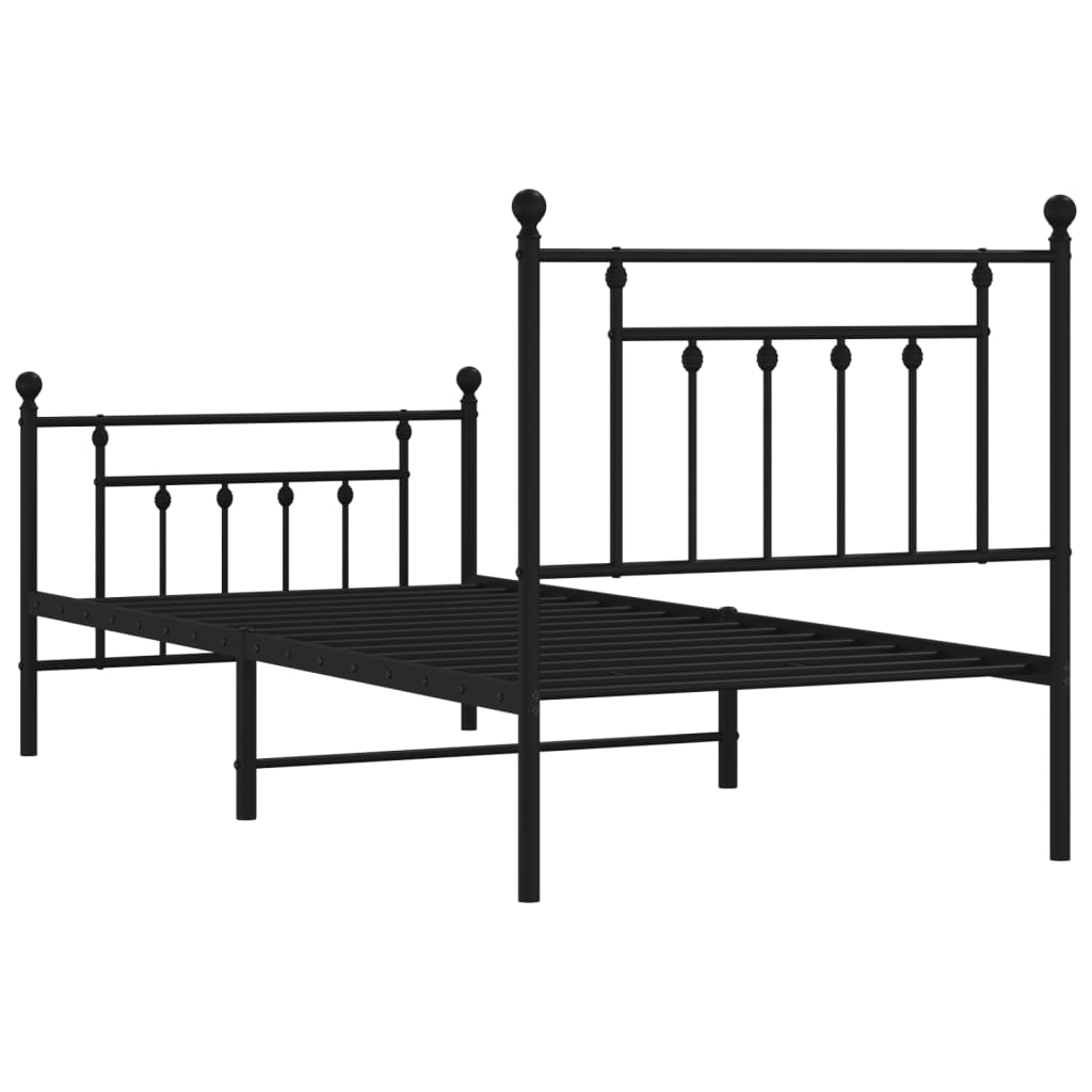 Sengeramme i metall med hode- og fotgavl svart 90x200 cm