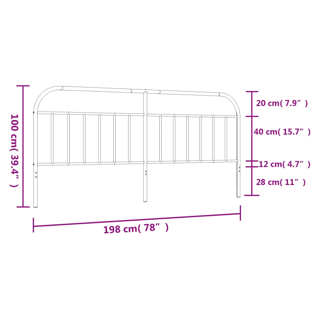 Utskiftbar sengegavl i metall svart 193 cm