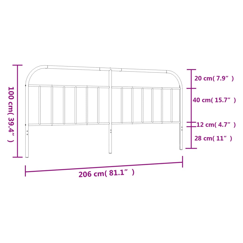 Utskiftbar sengegavl i metall hvit 200 cm