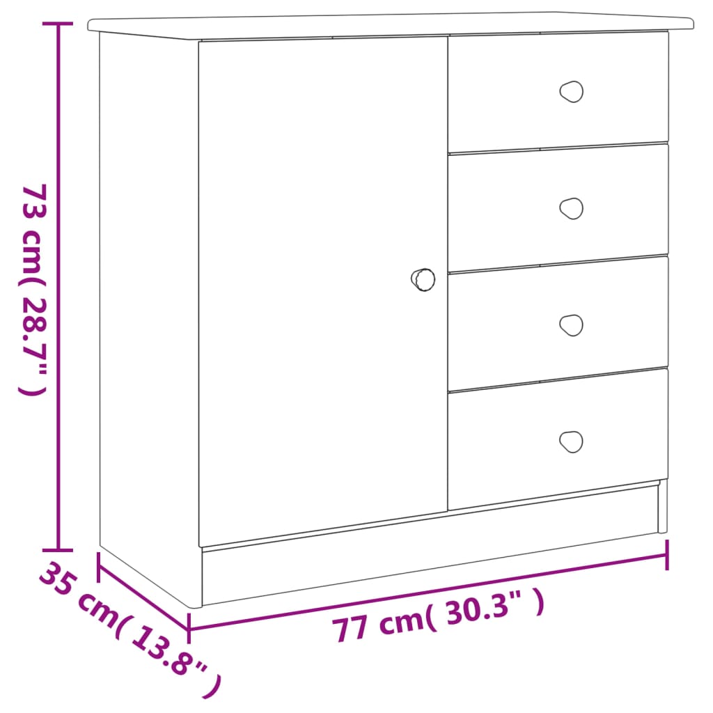 Skjenk ALTA hvit 77x35x73 cm heltre furu
