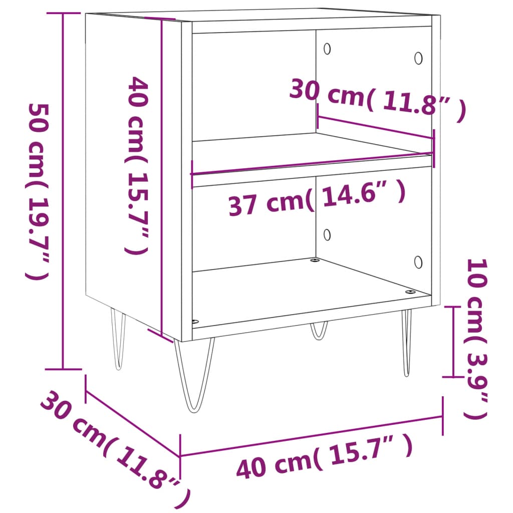 Nattbord 2 stk svart 40x30x50 cm konstruert tre
