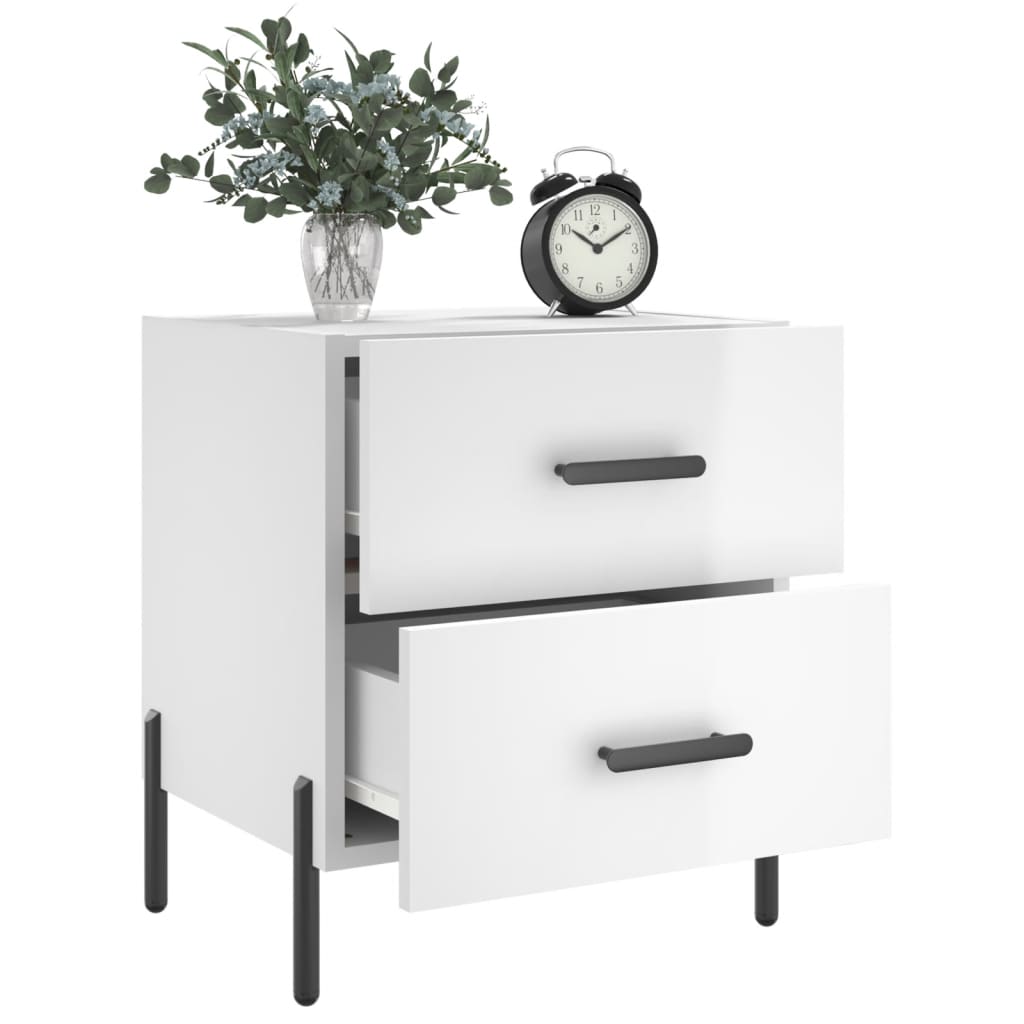 Nattbord 2 stk høyglans hvit 40x35x47,5 cm konstruert tre