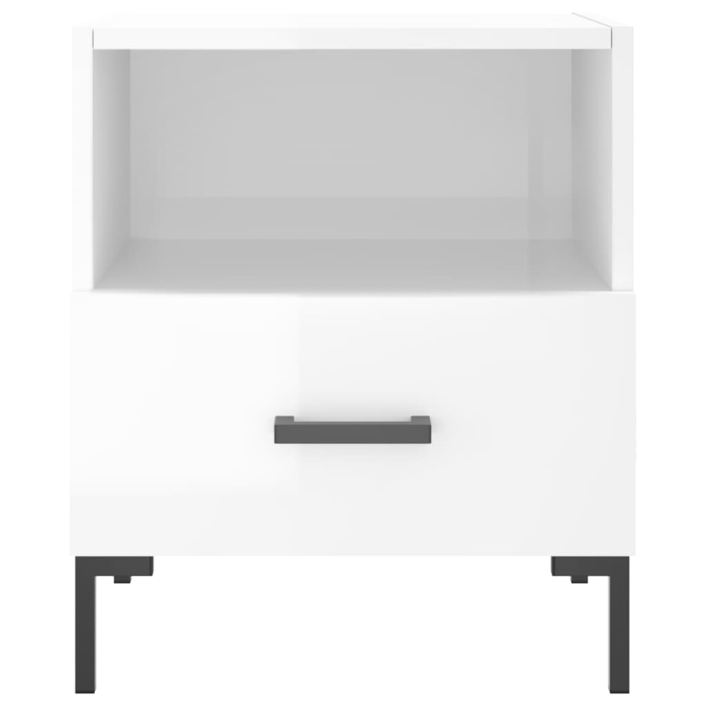 Nattbord 2 stk høyglans hvit 40x35x47,5 cm konstruert tre