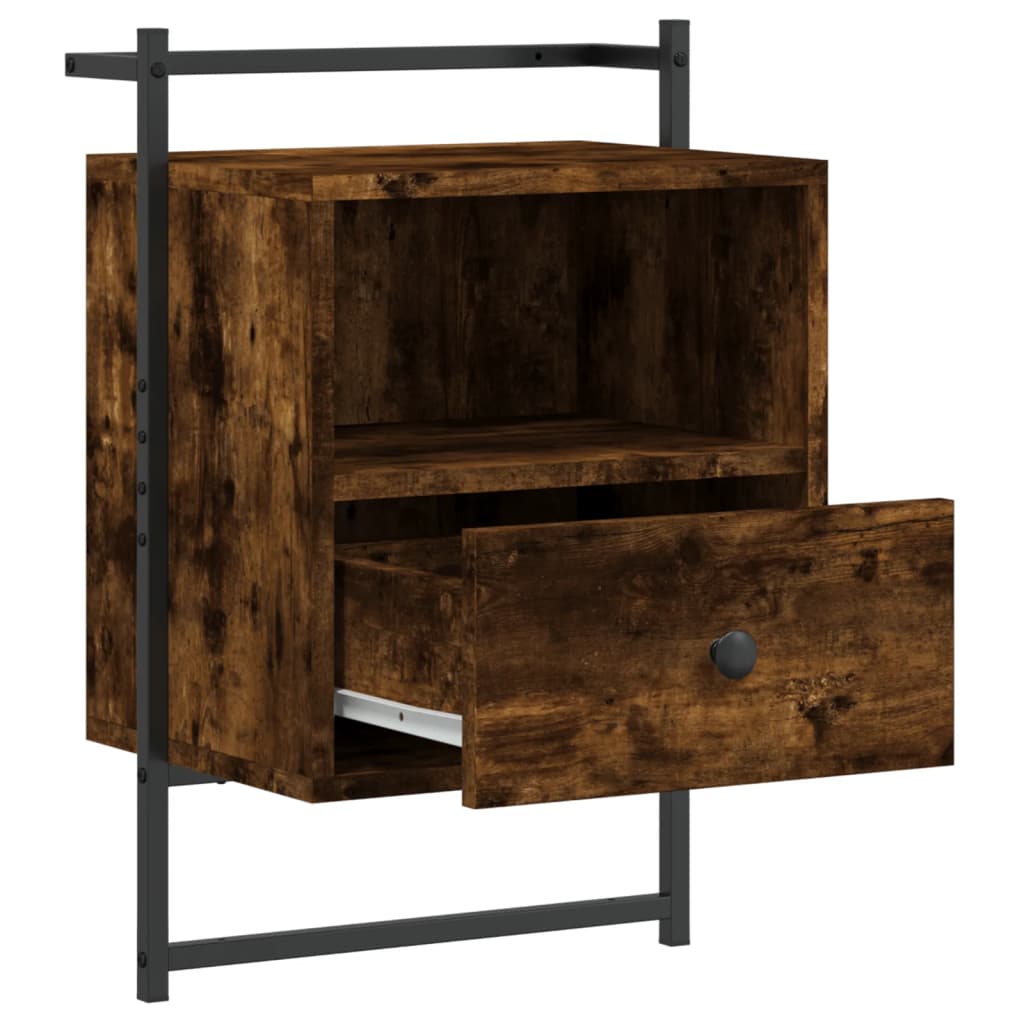 Nattbord veggmontert 2 stk røkt eik 40x30x61 cm konstruert tre