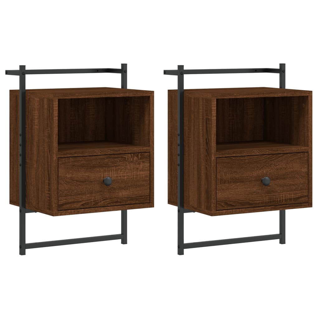 Nattbord veggmontert 2 stk brun eik 40x30x61 cm konstruert tre