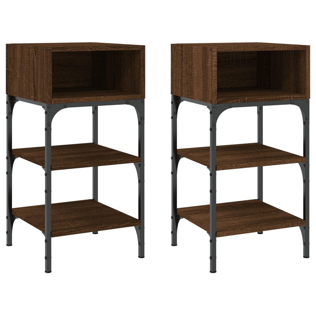 Nattbord 2 stk brun eik 35x34,5x70 cm konstruert tre