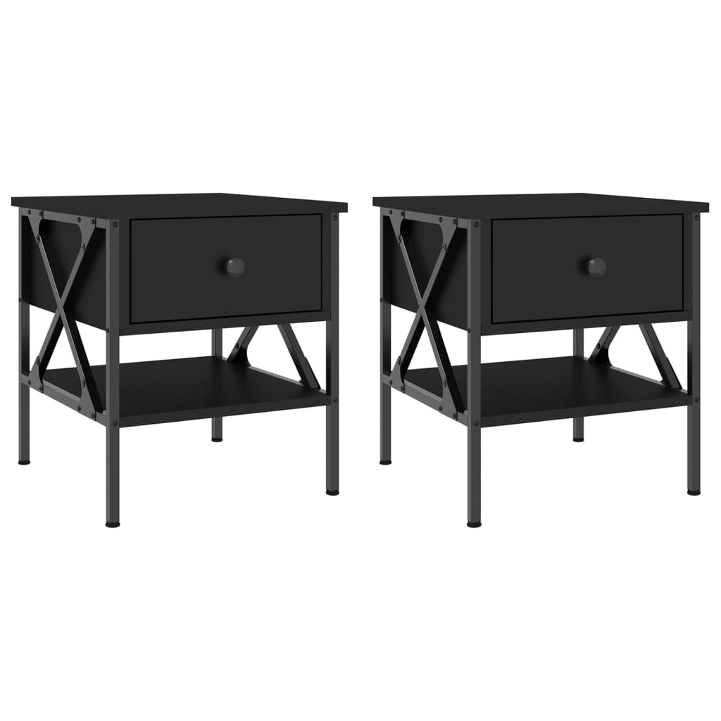 Nattbord 2 stk svart 40x42x45 cm konstruert tre