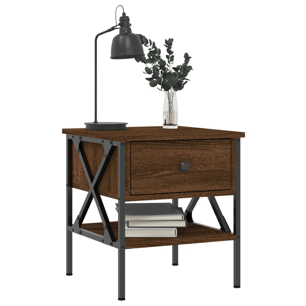 Nattbord 2 stk brun eik 40x42x45 cm konstruert tre