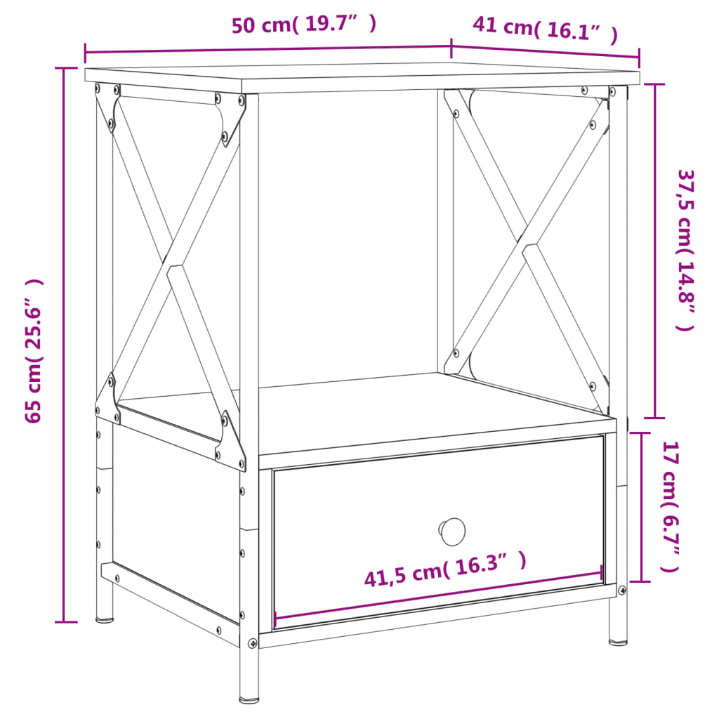 Nattbord 2 stk svart 50x41x65 cm konstruert tre