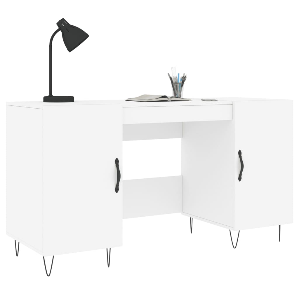 Skrivebord hvit 140x50x75 cm konstruert tre