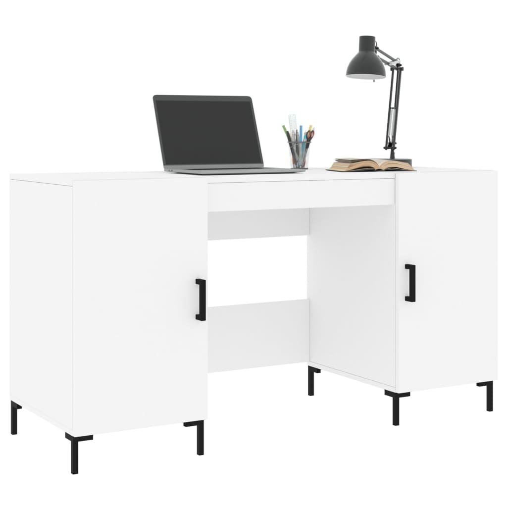 Skrivebord hvit 140x50x75 cm konstruert tre