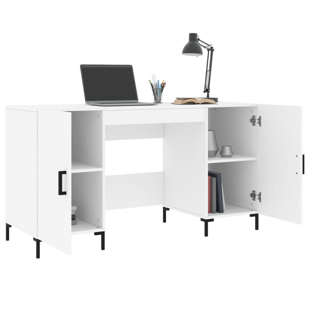 Skrivebord hvit 140x50x75 cm konstruert tre