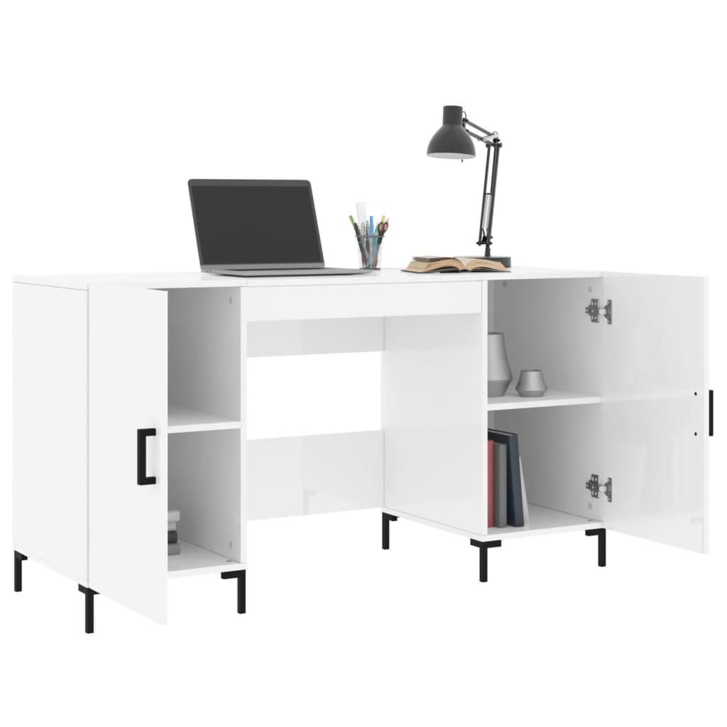 Skrivebord høyglans hvit 140x50x75 cm konstruert tre
