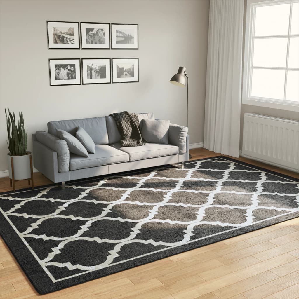Teppe vaskbart svart og hvit 190x300 cm