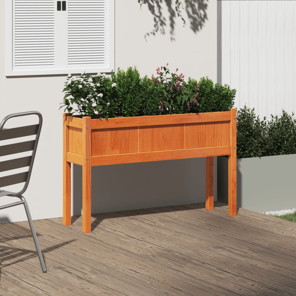 Hageplantekasse med ben voksbrun 110x31x70 cm heltre furu