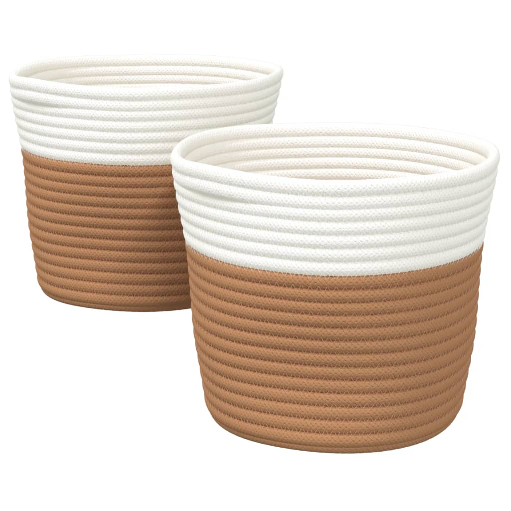Oppbevaringskurver 2 stk brun og hvit Ø24x18 cm bomull
