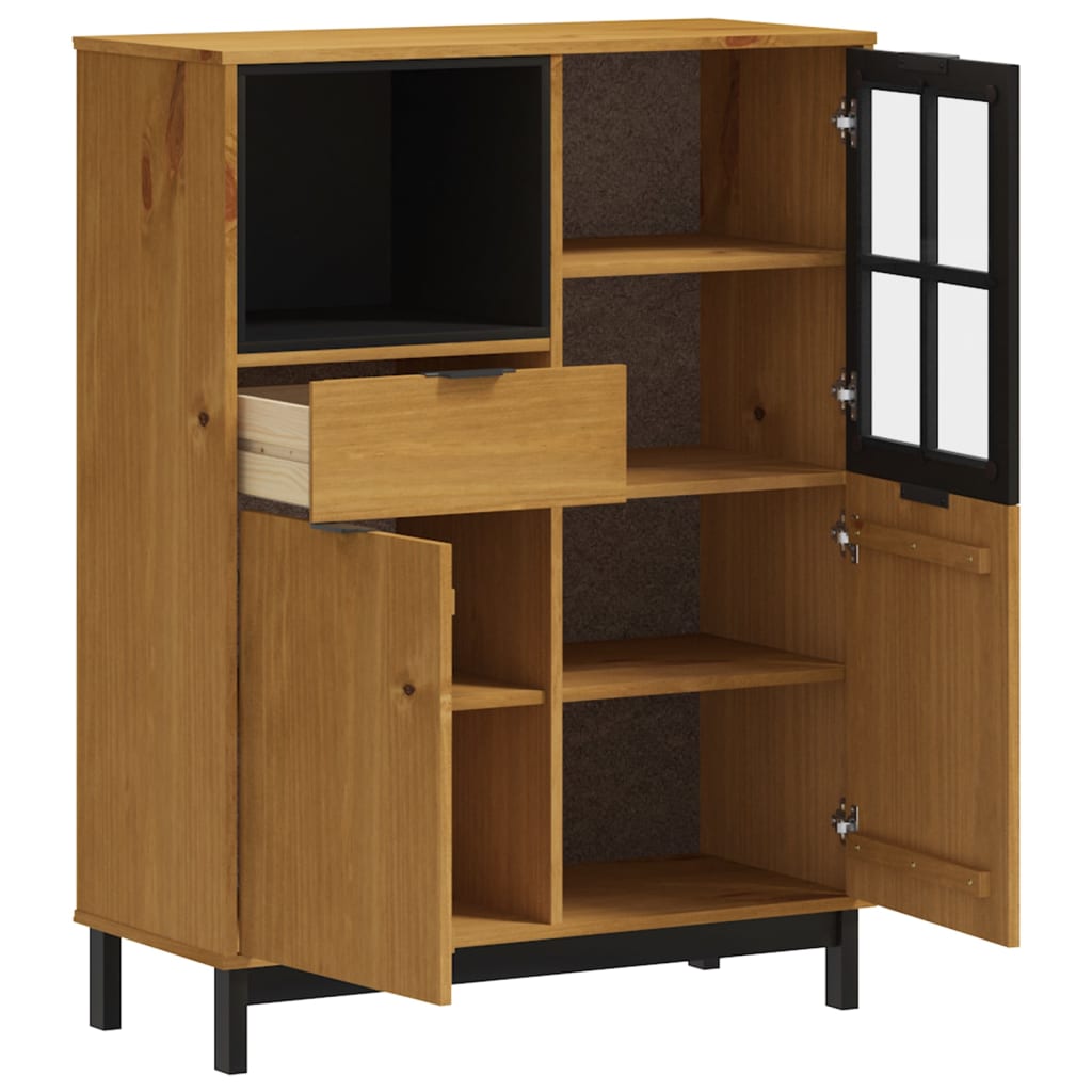 Highboard med glassdør FLAM 92x40x122,5 cm heltre furu