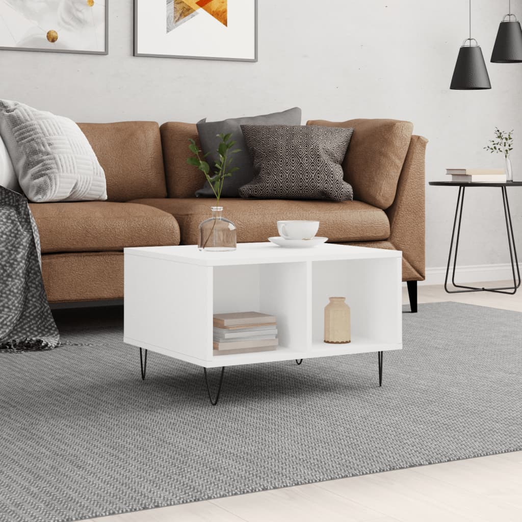 Salongbord hvit 60x50x36,5 cm konstruert tre