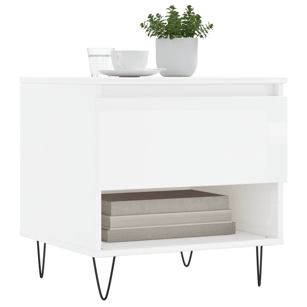 Salongbord 2 stk høyglans hvit 50x46x50 cm konstruert tre