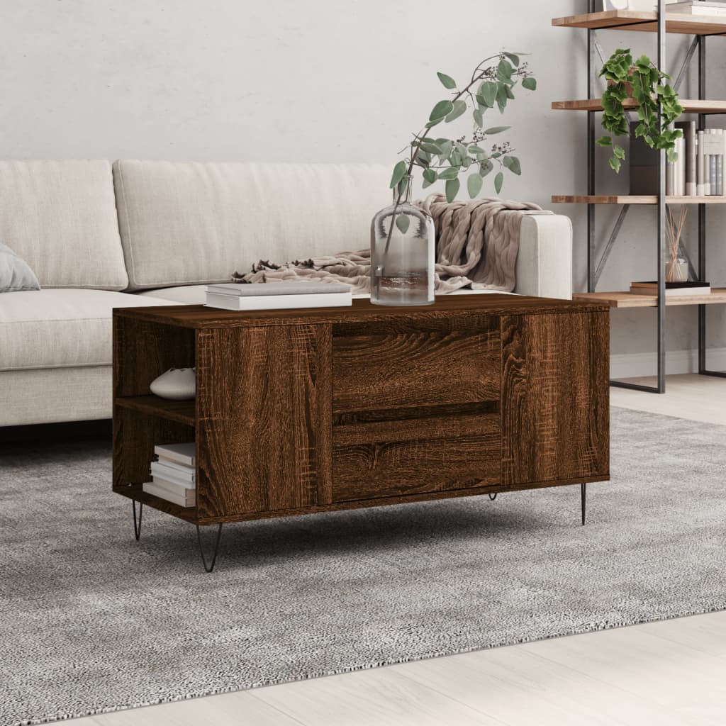 Salongbord brun eik 102x44,5x50 cm konstruert tre
