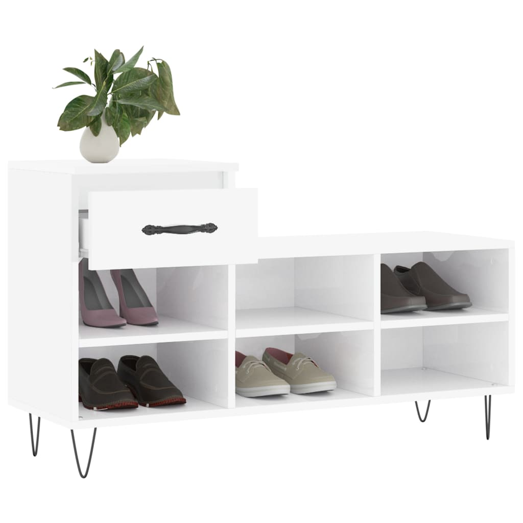 Skoskap høyglans hvit 102x36x60 cm konstruert tre