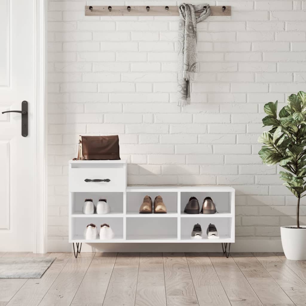 Skoskap høyglans hvit 102x36x60 cm konstruert tre
