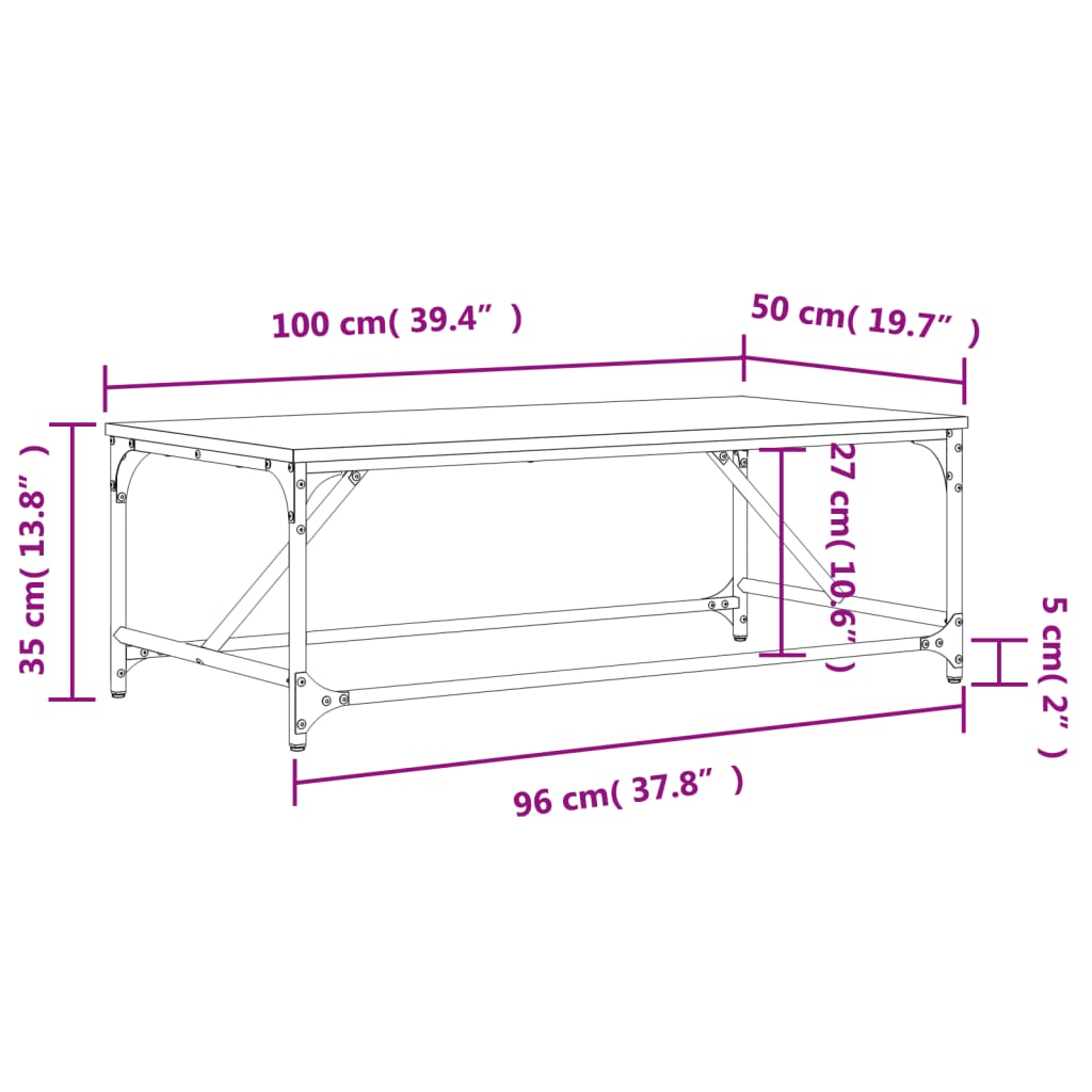 Salongbord brun eik 100x50x35 cm konstruert tre