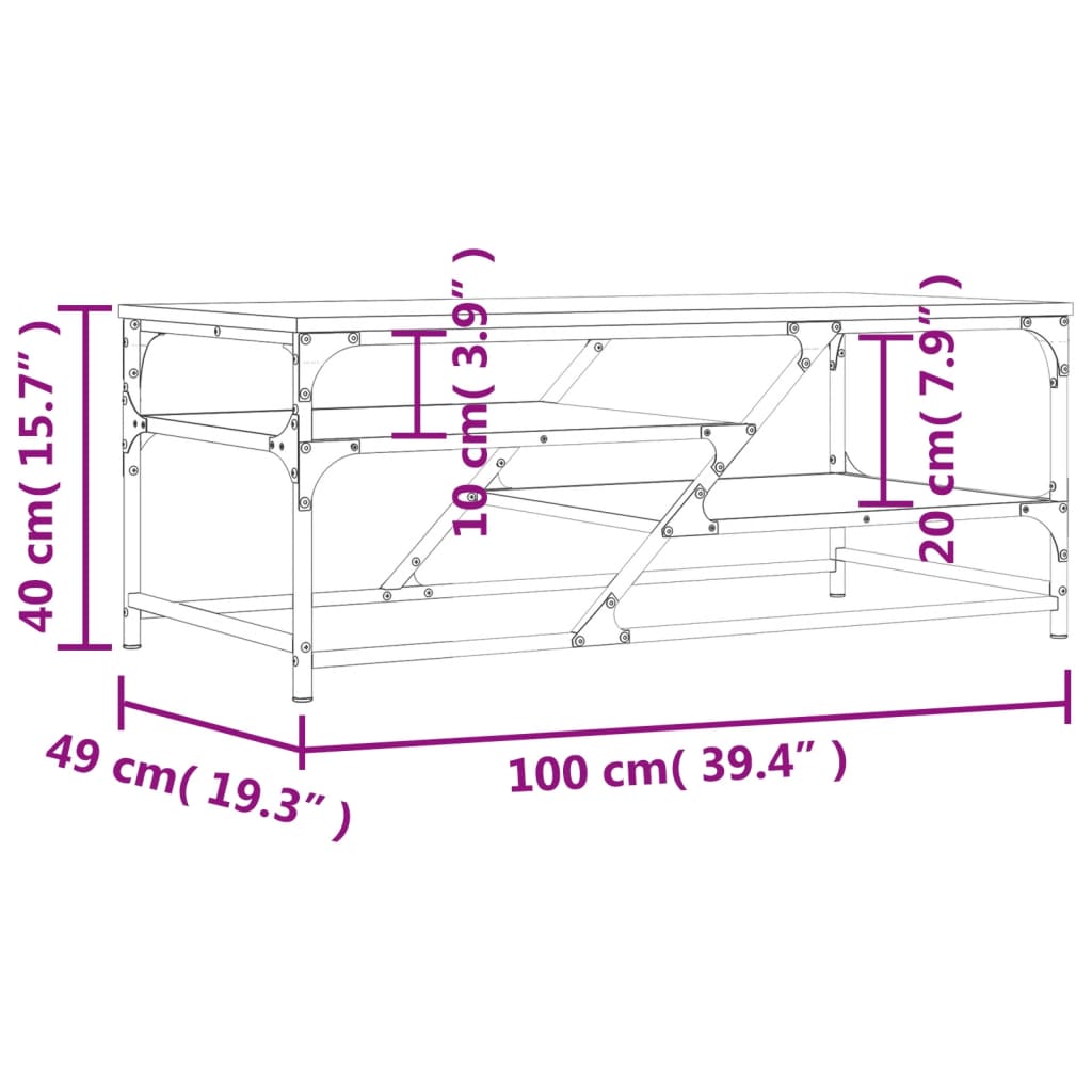 Salongbord svart 100x49x40 cm konstruert tre