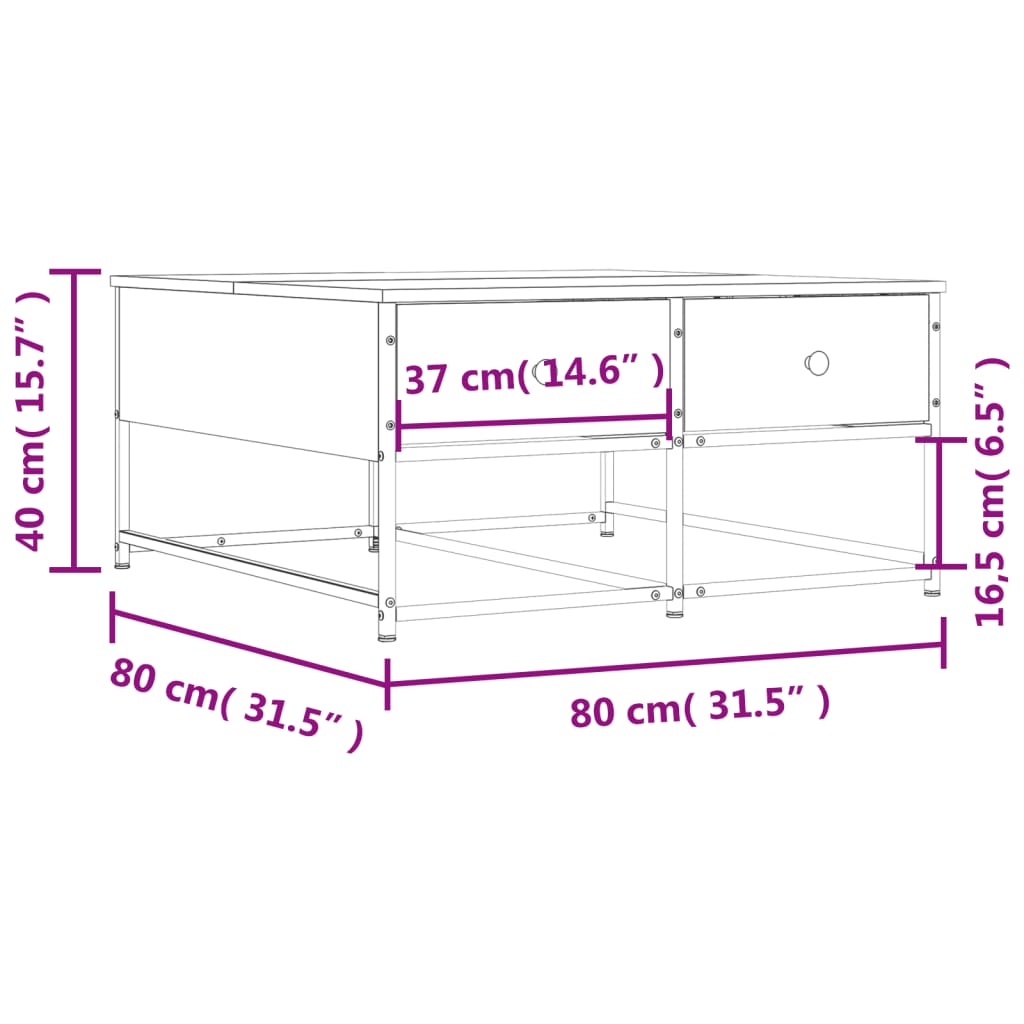 Salongbord sonoma eik 80x80x40 cm konstruert tre