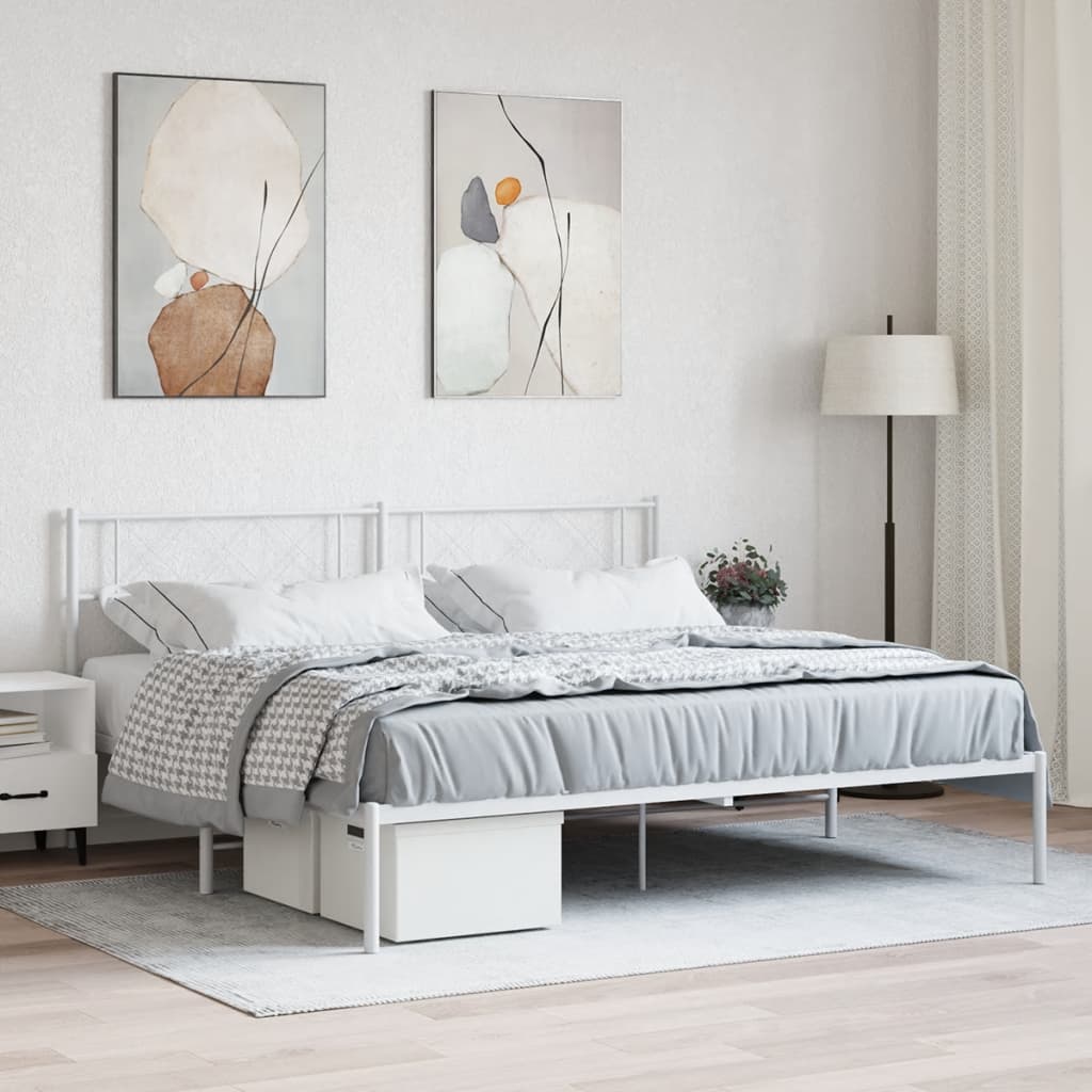 Sengeramme i metall med hodegavl hvit 183x213 cm