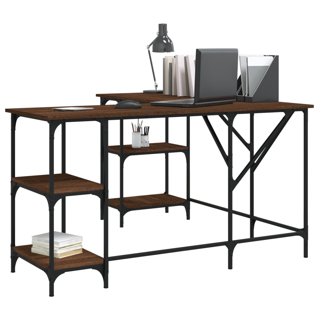 Skrivebord brun eik 139x139x75 cm konstruert tre