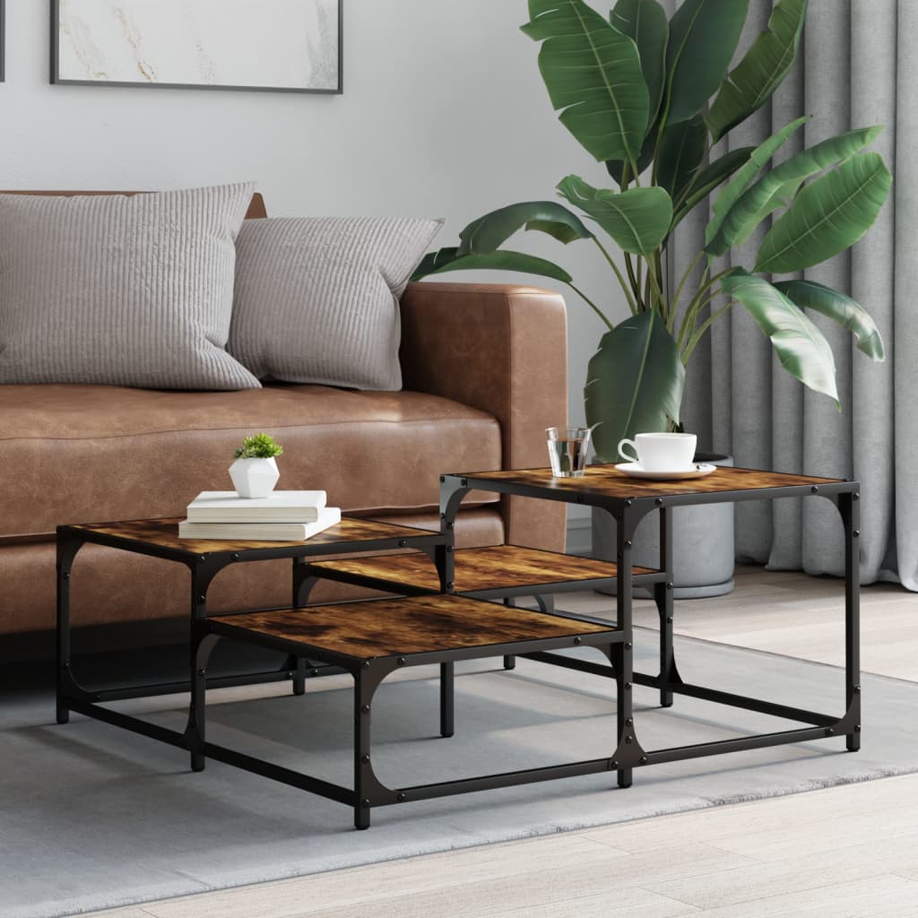 Salongbord røkt eik 87,5x87,5x40 cm konstruert tre