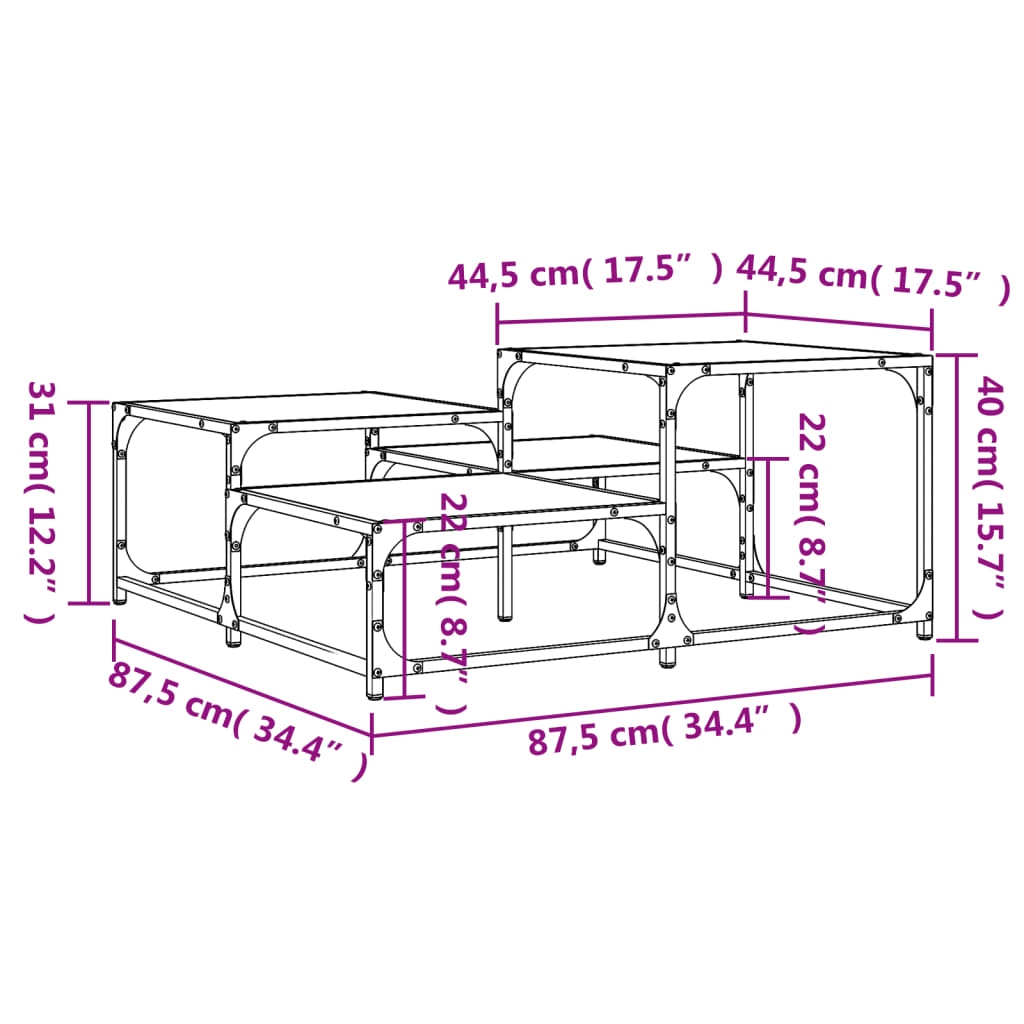 Salongbord røkt eik 87,5x87,5x40 cm konstruert tre