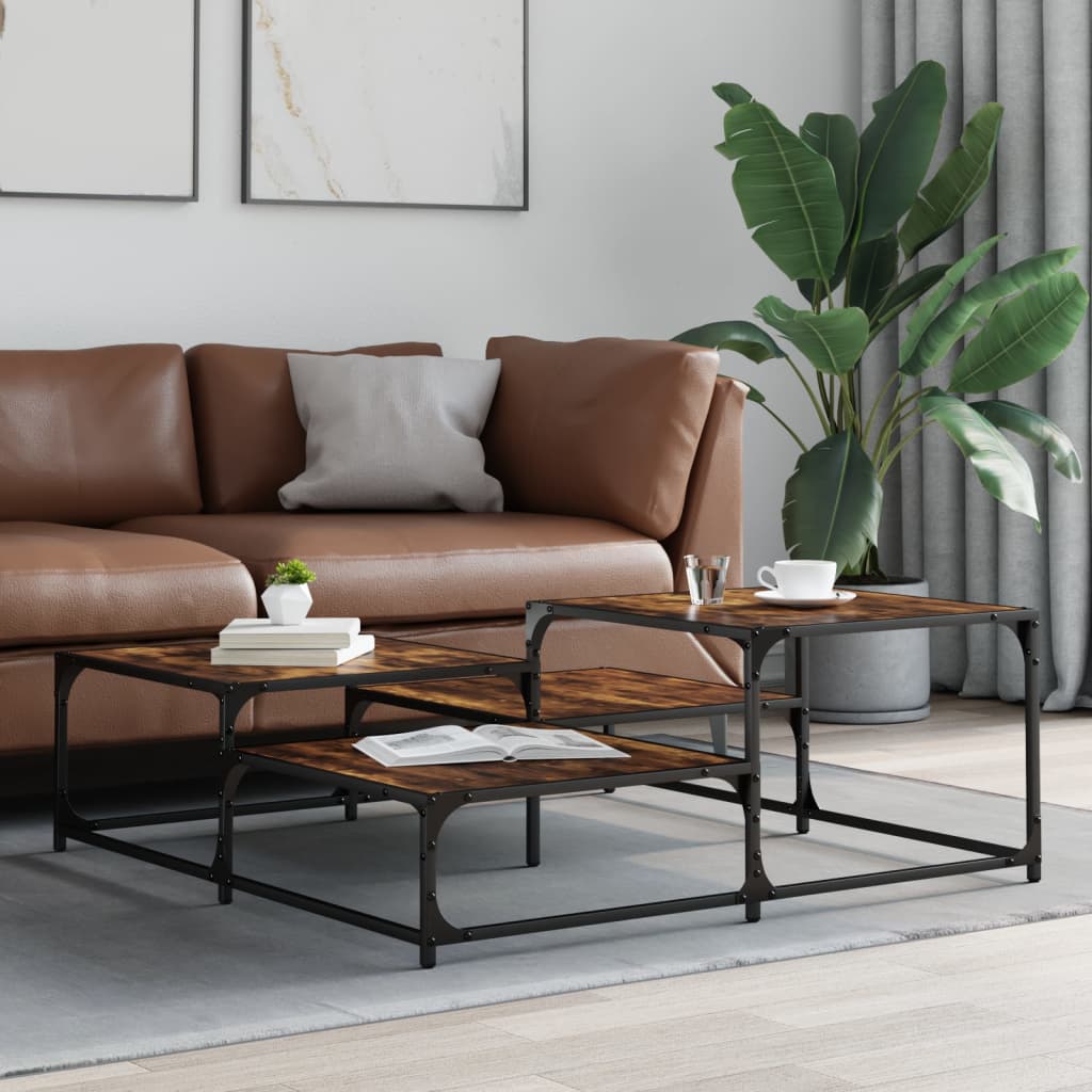 Salongbord røkt eik 107x107x40 cm konstruert tre