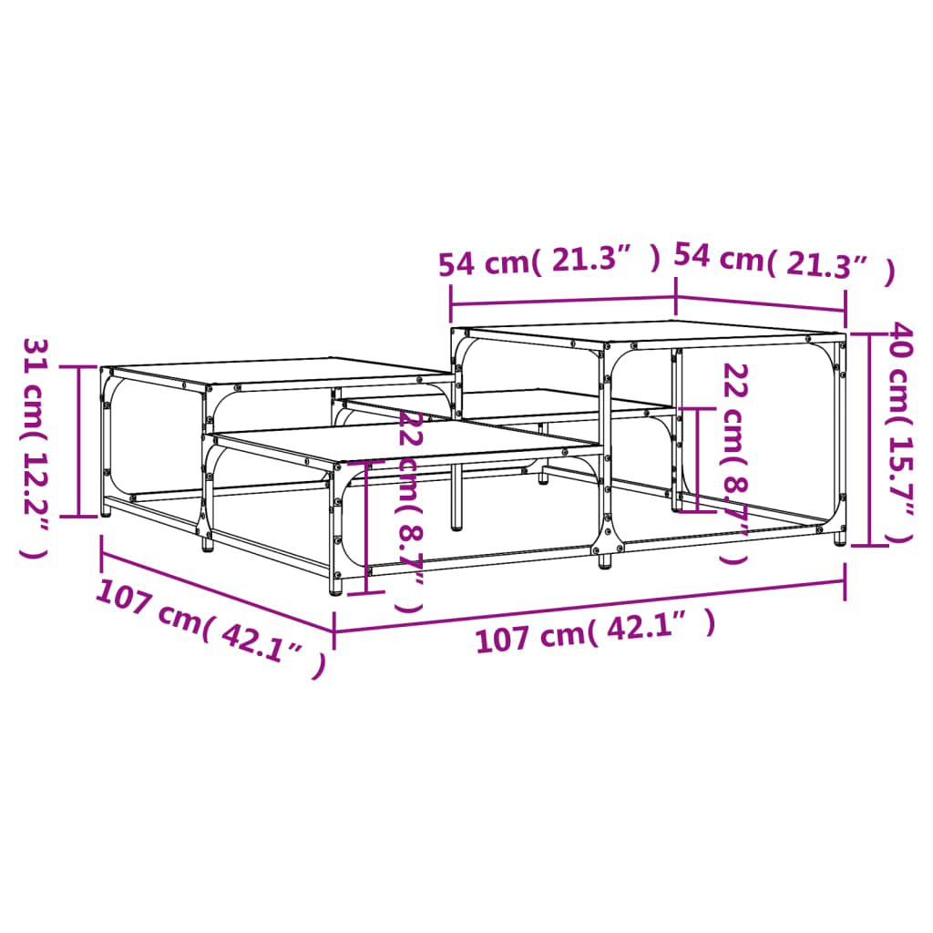 Salongbord røkt eik 107x107x40 cm konstruert tre