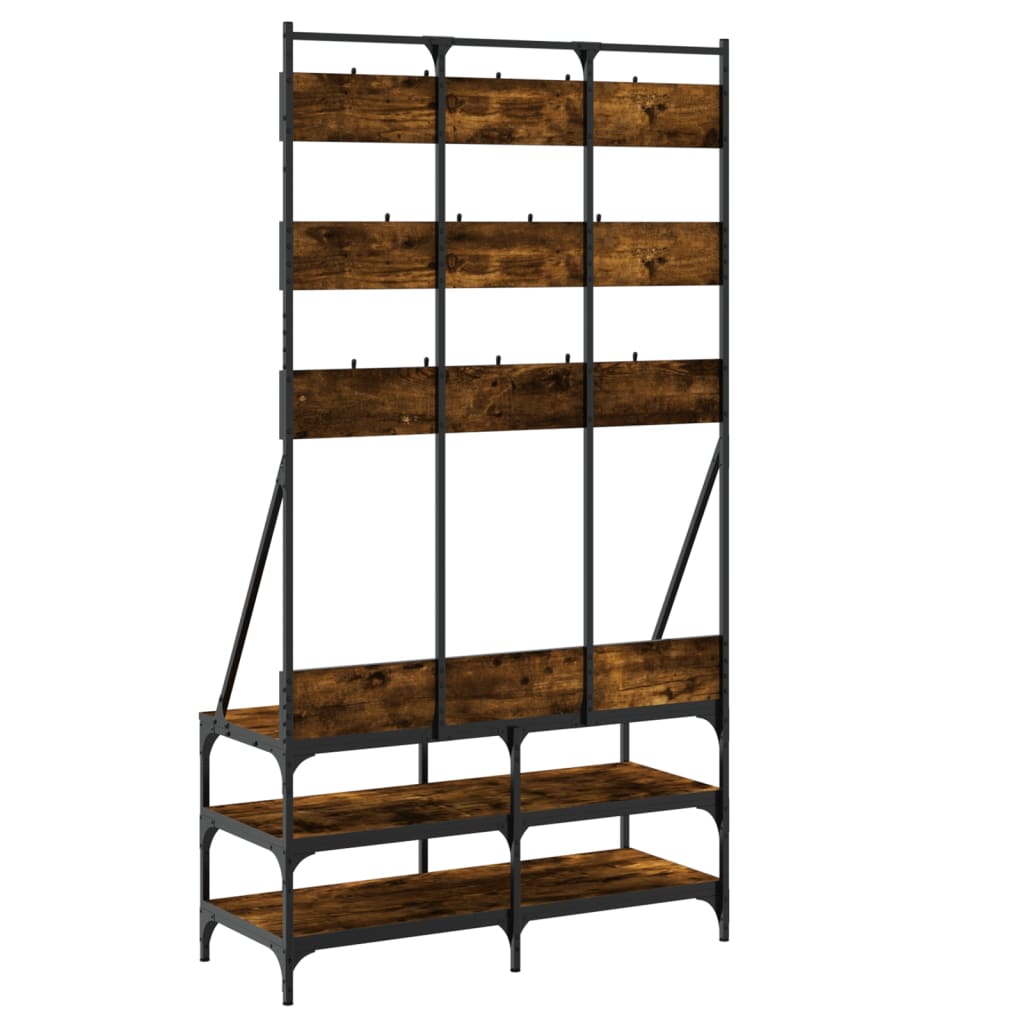 Klesstativ med skooppbevaring røkt eik 100x40x184 cm