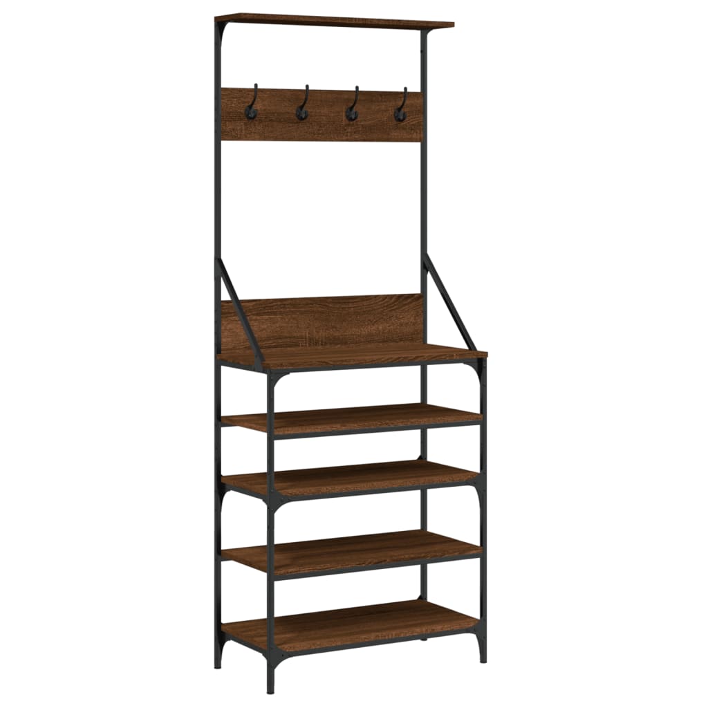 Klesstativ med skooppbevaring brun eik 70x34x184 cm