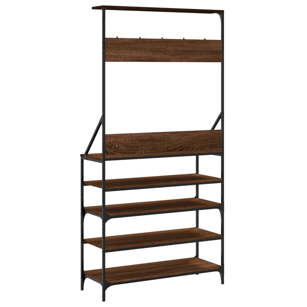 Klesstativ med skooppbevaring brun eik 90x34x184 cm