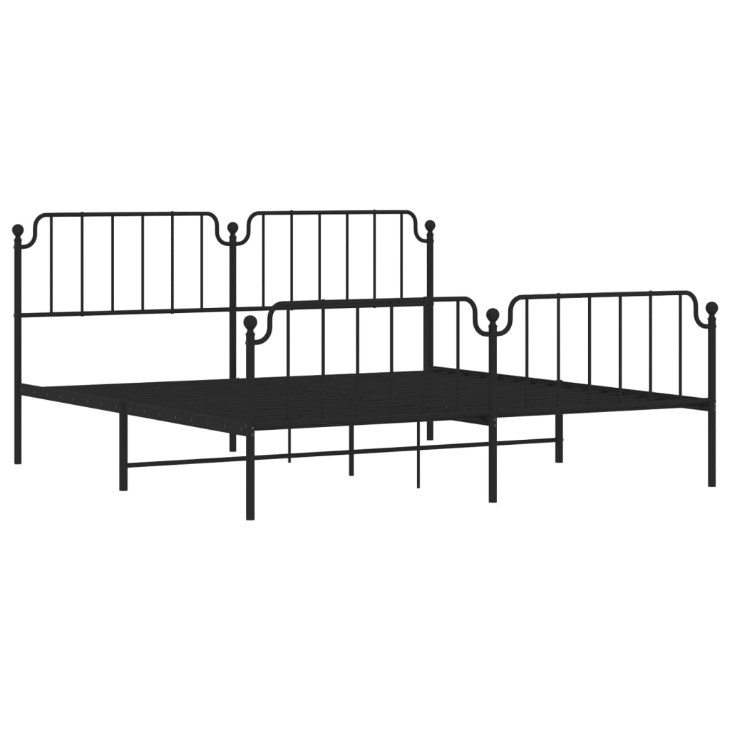 Sengeramme i metall med hode- og fotgavl svart 193x203 cm