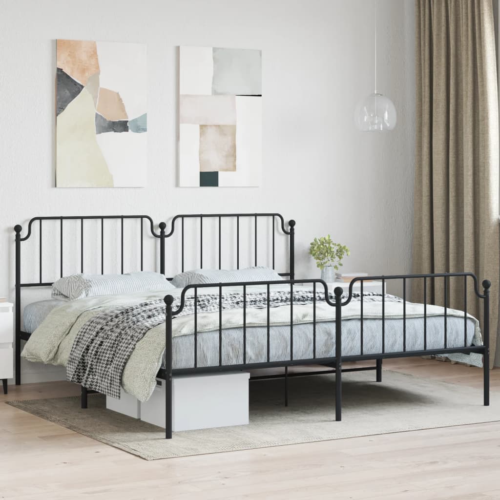 Sengeramme i metall med hode- og fotgavl svart 193x203 cm